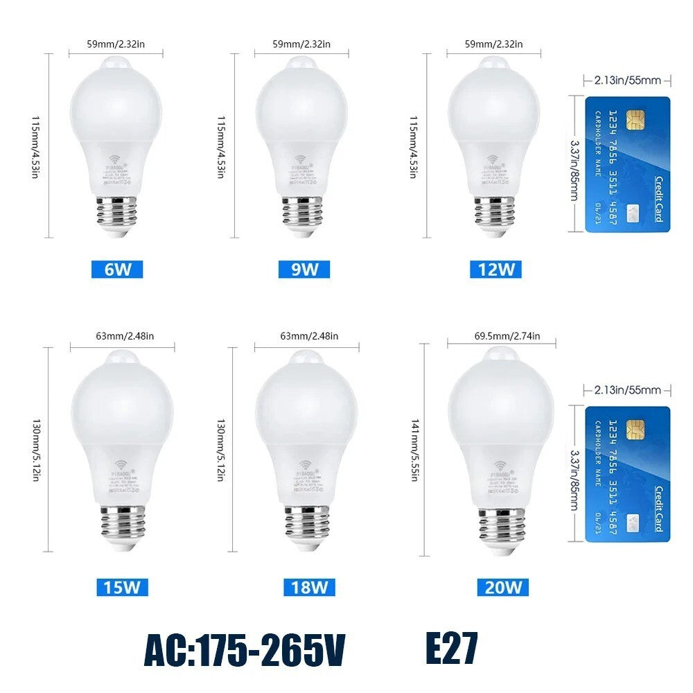 4 LAMPADINE E27 CON SENSORE DI MOVIMENTO| da 6W 9W 12W 18W 20W LUCE CALDA/FREDDA