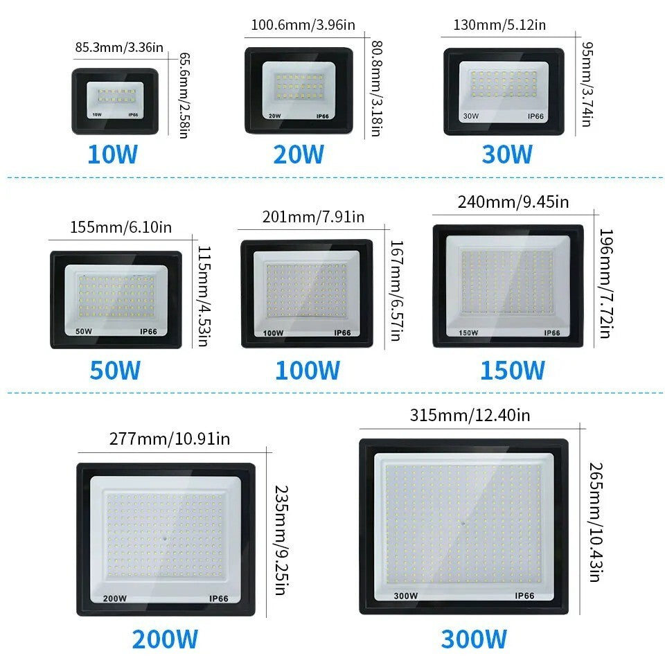 FARO LED DA ESTERNO IP66 WATER PROOF | DA 10W A 300W LUCE FREDDA/NATURALE/CALDA