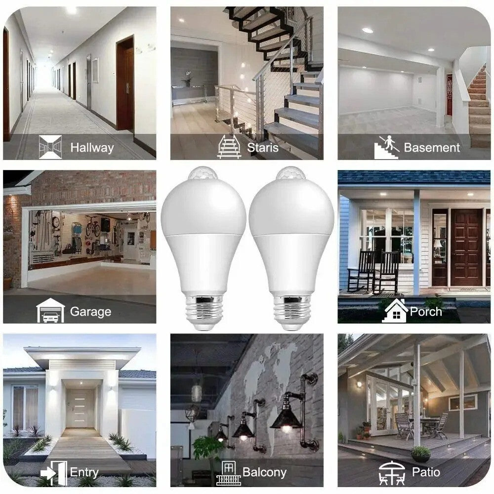4 LAMPADINE E27 CON SENSORE DI MOVIMENTO| da 6W 9W 12W 18W 20W LUCE CALDA/FREDDA