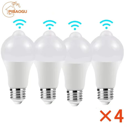 4 LAMPADINE E27 CON SENSORE DI MOVIMENTO| da 6W 9W 12W 18W 20W LUCE CALDA/FREDDA