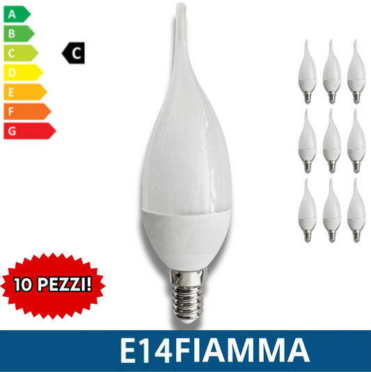 10 LAMPADINE LED E14 A FIAMMA da 3W 6W 9W 12W 15W LUCE FREDDA/NATURALE/CALDA