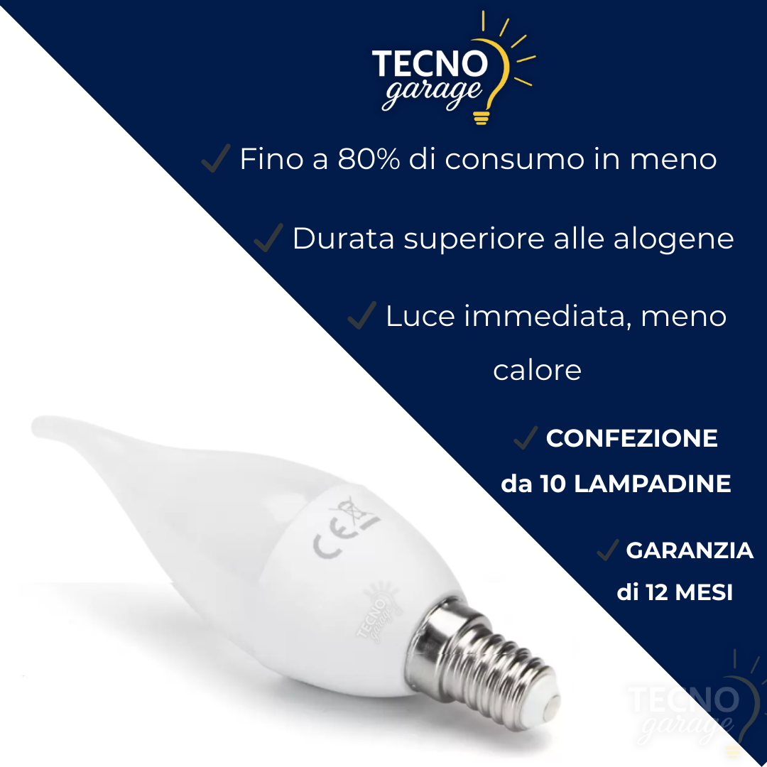 10 LAMPADINE LED E14 A FIAMMA da 3W 6W 9W 12W 15W LUCA FREDDA/NATURALE/CALDA
